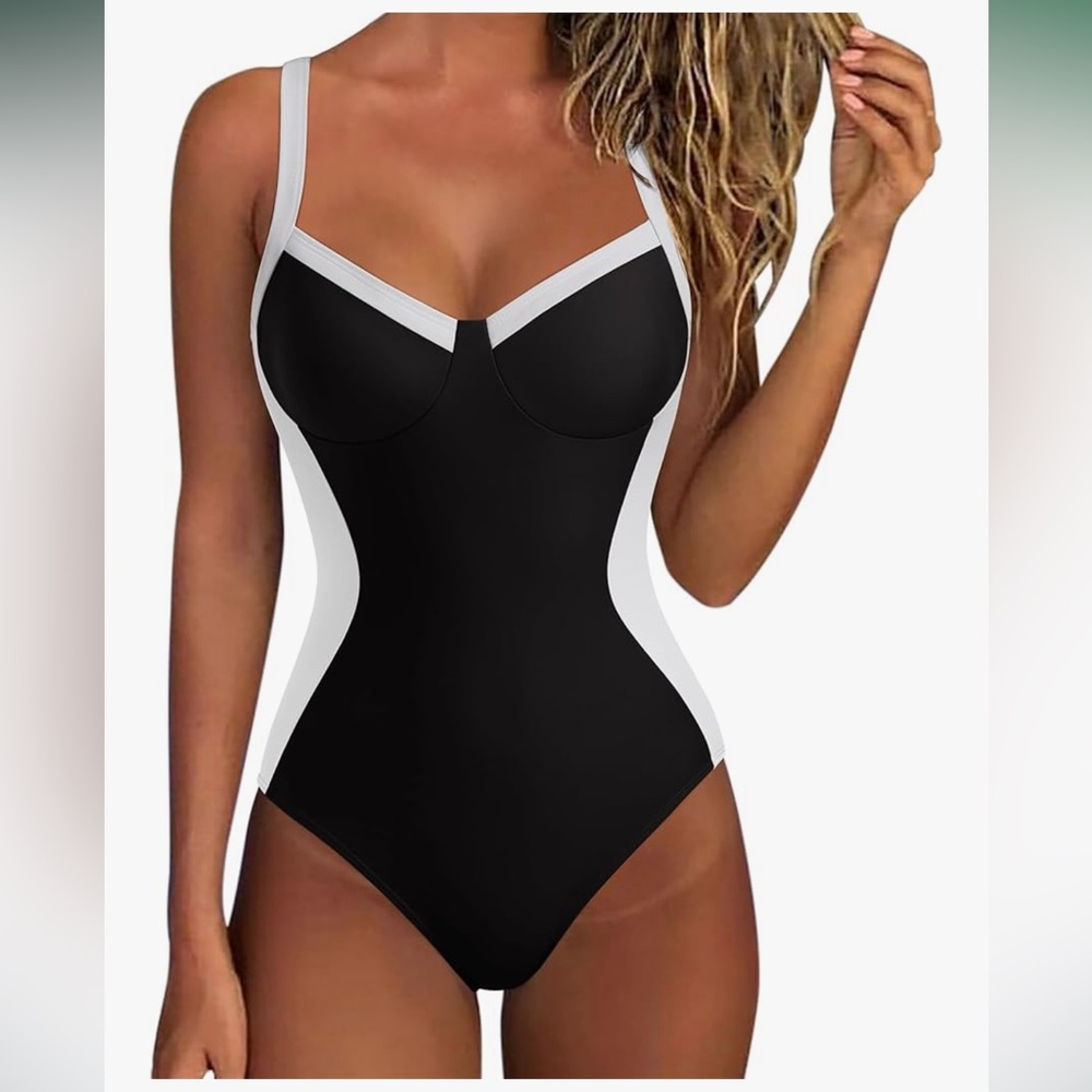Sexy Swimsuit NWT Black & White XL tummy control crisscross lace-up by Suuksess - Picture 3 of 9